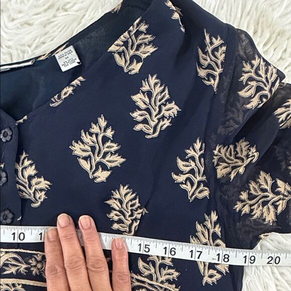 Amanda vintage Smith Navy and Gold Patterned Maxi Dress Size Medium - Picture 5 of 10